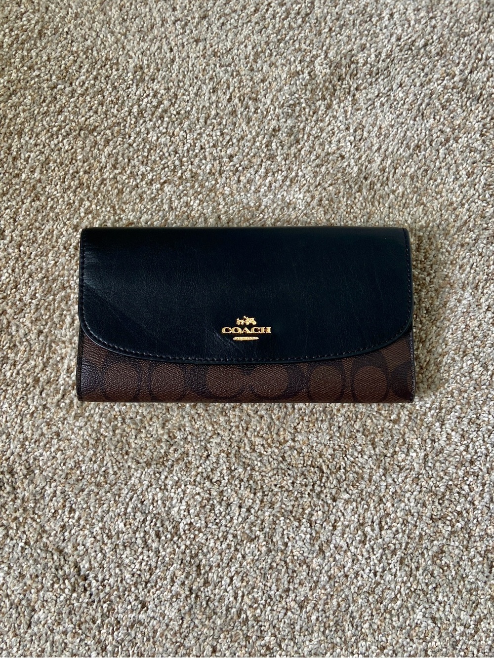 Coach Signature Canvas Slim Envelope Tri Fold Wallet Brown